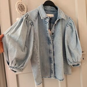 Zara Sky Blue Puff Sleeve Denim Blouse